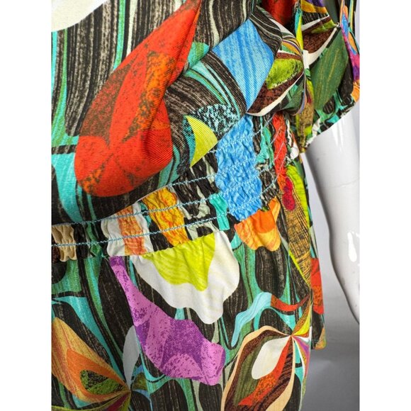 Trina Turk Womens Multicolor Floral Blouse With Elastic Waist & Bishop Sleeves - Picture 3 of 16